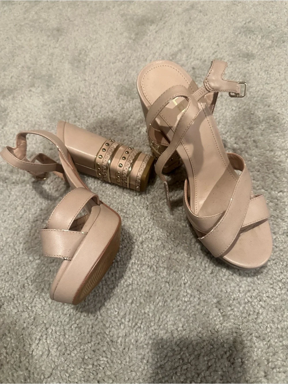 Aldo Blush Platform Block Heel Sandals with Stud Accents